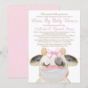 Invitation Fête Prénatale Drive By Vache Fille avec Masque