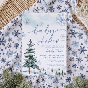 Invitation Fête Prénatale Élégante Bleue Hiver
