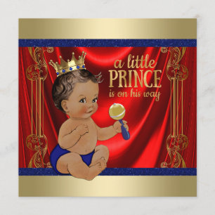 Invitation Fête Prénatale Ethnique Prince Bleu Royal Or