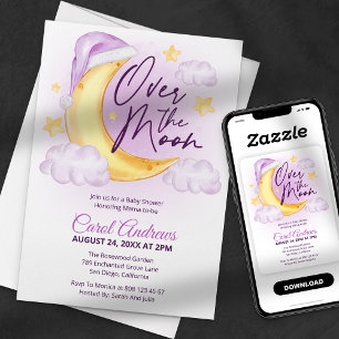 Invitation Fête Prénatale Fille Aquarelle Au-Dessus De La Lun