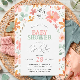 Invitation Fête Prénatale Fille Arc Floral Aquarelle