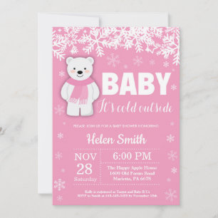 Invitation Fête Prénatale Fille Ours Polaire Hiver Flocon de 