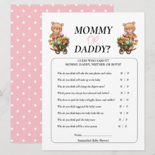 Invitation Fête Prénatale Fille Ourson Maman Papa Floral Rust