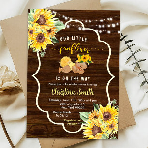 Invitation Fête Prénatale Fille Tournesol Rustique En Route