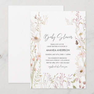 Invitation Fête Prénatale Fleurs Bohème Fleurs Sauvages Bain