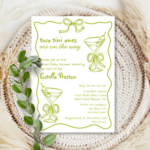 Invitation Fête Prénatale Jumeaux Martinis Sales Verts Fantai