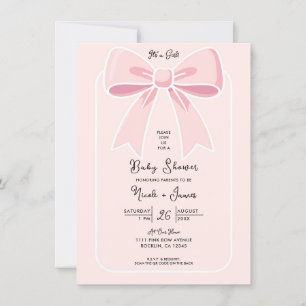 Invitation Fête Prénatale Nœuds Roses Mignon Coquette Style C