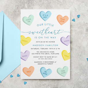 Invitation Fête Prénatale Our Little Sweetheart Candy Hearts
