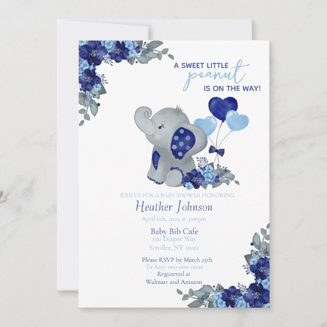 Invitation Fête Prénatale pour Bébé Elephant Boy (Devant)