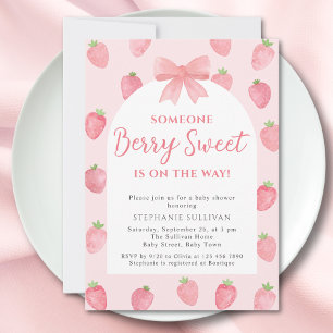 Invitation Fête Prénatale pour Bébé Fille aux Fraises Douce c