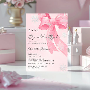 Invitation Fête prénatale pour bébé fille aux pins Hiver Nœud