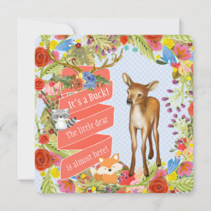 Invitation Fête Prénatale pour Bébé Garçon Cerf de la Forêt