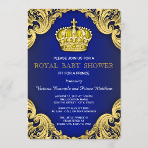 Invitation Fête Prénatale Prince Élégant Bleu et Or