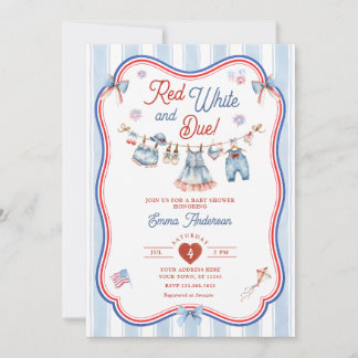 Invitation Fête Prénatale Rouge Blanc et Bébé Fille à Naître