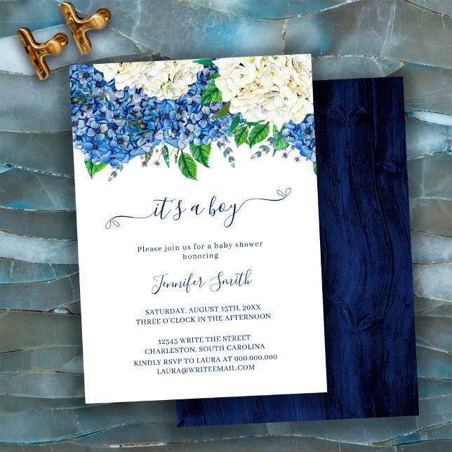 Invitation Fête Prénatale Rustique Botanique Hydrangea C'est  (Créateur téléchargé)