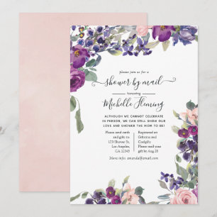 Invitation Fête Prénatale Violette, Prune et Rose par la Post