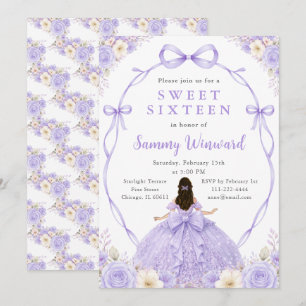 Invitation Fête Princesse Florale Violette pour les Seize Ans