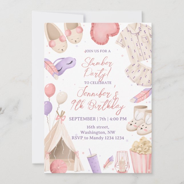 Invitation Fête Pyjama de Nuit (Devant)