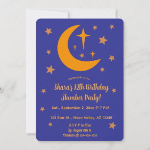 Invitation Fête Pyjama Editable Lune et Étoiles
