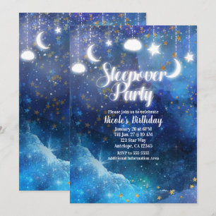 Invitation Fête Pyjama Étoiles Dorées Fantastique Céleste Lum