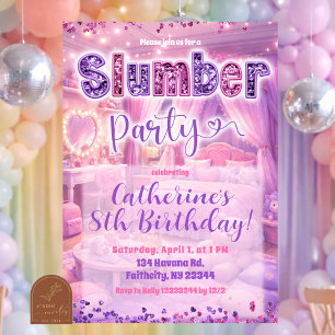 Invitation Fête Pyjama Paillettes Rose Violet