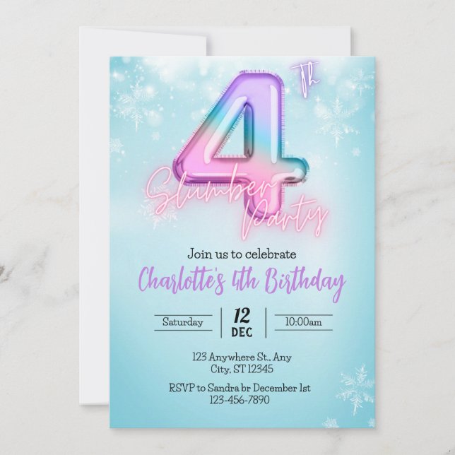 Invitation fête pyjama sur le thème de Winter Wond (Devant)