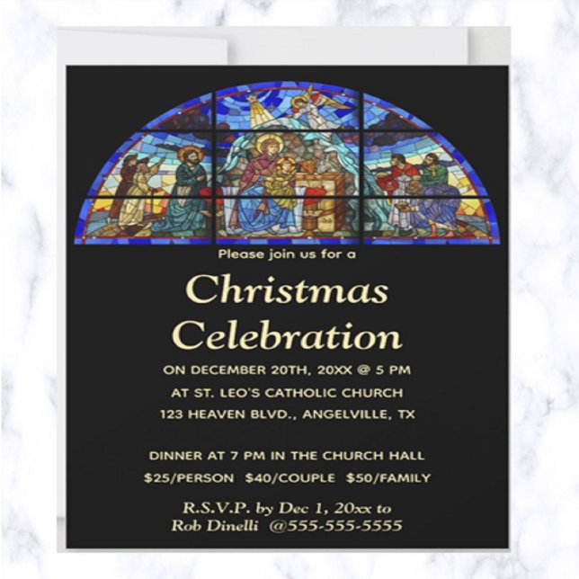 Invitation Fête religieuse de Noël modifiable Vitrail (This is a beautiful stained glass design invitation for your next religious event!)