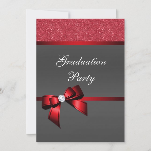 Invitation Fête Romantique de Graduation Rouge & Noir (Devant)