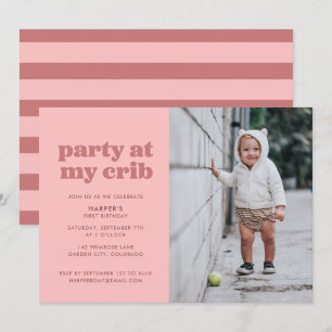 Invitation Fête rose à My Crib 1er fête d'anniversaire