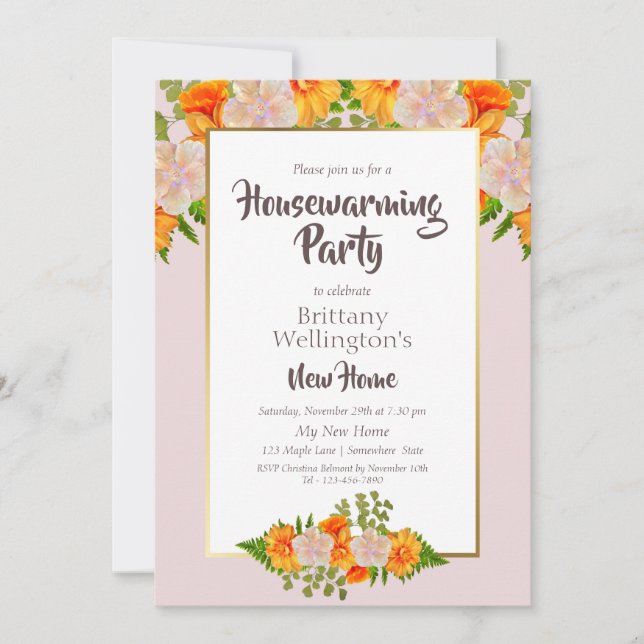 Invitation Fête rose et orange du ménage (Devant)