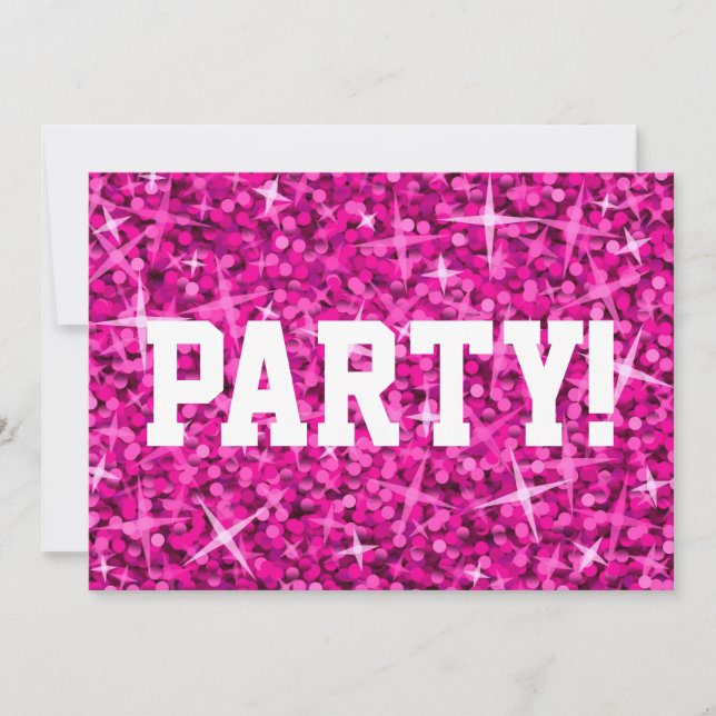 Invitation "Fête" rose Glitz ! texte blanc d'invitation (Devant)