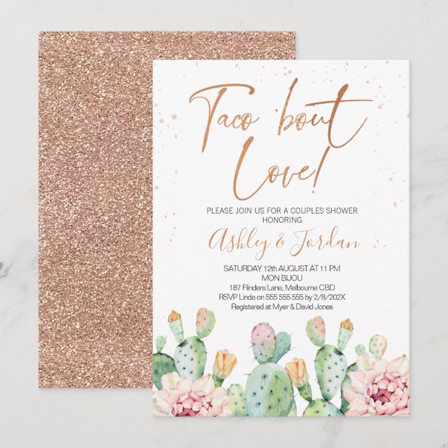 Invitation Fête Rose Gold Taco ''bout Love Couple Shower (Devant / Derrière)