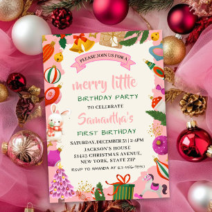 Invitation Fête rose Noël 1er anniversaire
