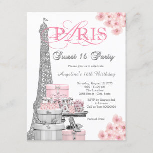 Invitation Fête Rose Paris Sweet 16