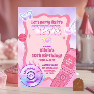 Invitation Fête Rose Y2K Retour aux années 2000 Anniversaire