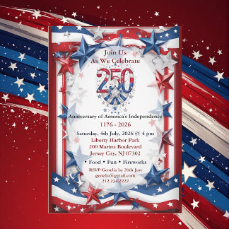 Invitation Fête Rouge Blanc & Bleu du 250e Anniversaire Améri