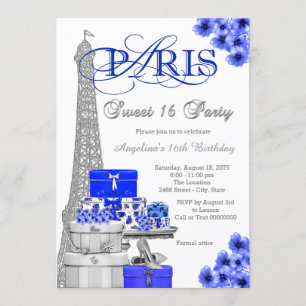 Invitation Fête Royal Blue Paris Sweet 16