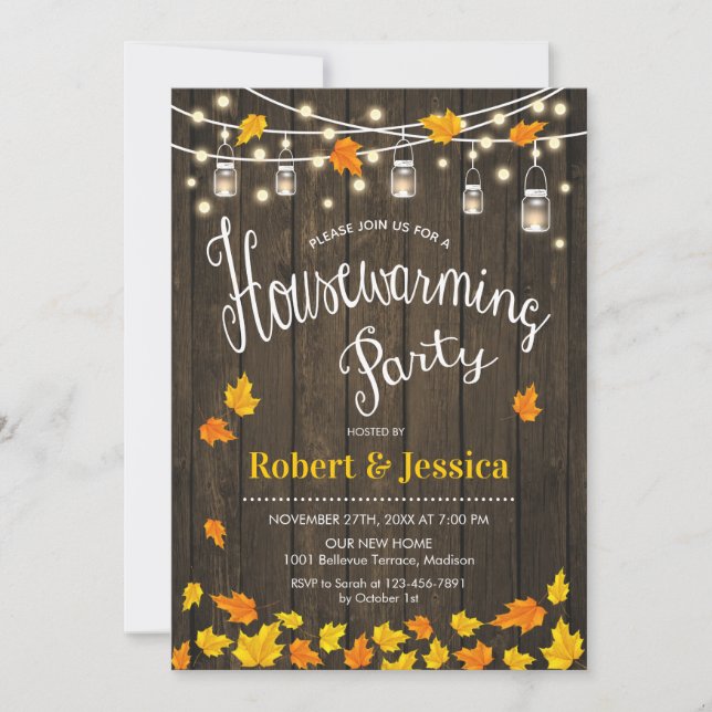 Invitation Fête Rustique de chauffage domestique - Feuilles d (Devant)