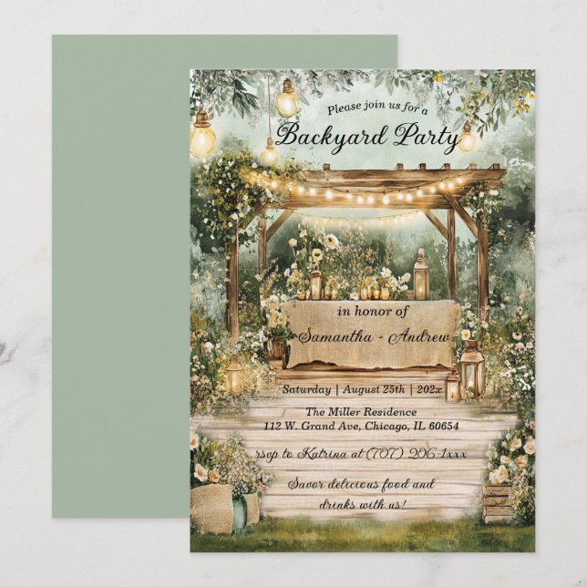Invitation Fête rustique de jardin imprimable (Devant / Derrière)