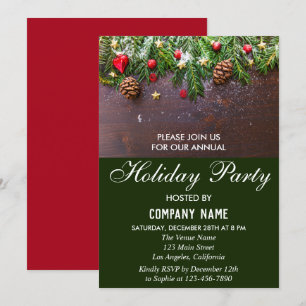 Invitation Fête Rustique de Noël de l'entreprise en Rouge et 