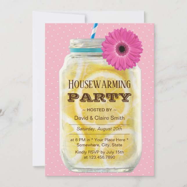 Invitation Fête Rustique Pink Daisy Lemonade Jar (Devant)