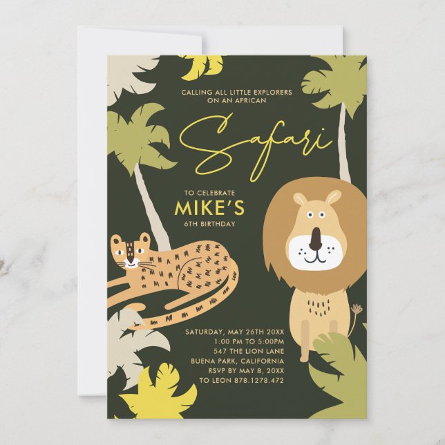 Invitation Fête sauvage de safari africain (Devant)