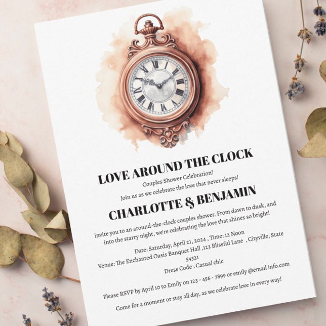 Invitation Fête Simple de Couple Autour de l'Horloge (Créateur téléchargé)