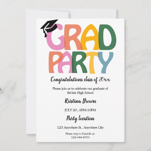 Invitation Fête simple moderne de graduation (Devant)