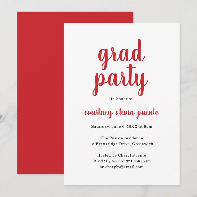 Invitation Fête simple moderne de graduation (Devant / Derrière)