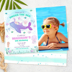 Invitation Fête sous la mer Baleine Fille Anniversaire Photo