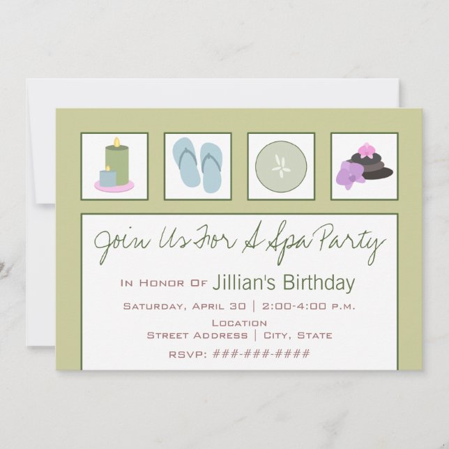 Invitation Fête Spa - Chandelles Flip Flops Concombre Orchidé (Devant)
