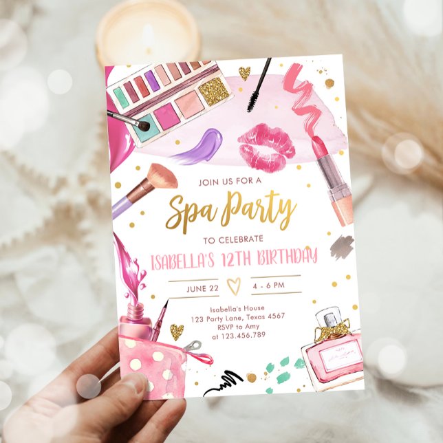Invitation Fête spa Glitz Glam Glamor Girl Maquillage Anniver (Créateur téléchargé)