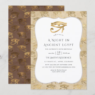 Invitation Fête sur le thème de l'Égypte en feuille d'or
