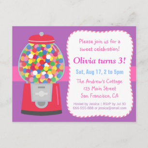 Invitation Fête sur le thème des bonbons de machine à gommes 